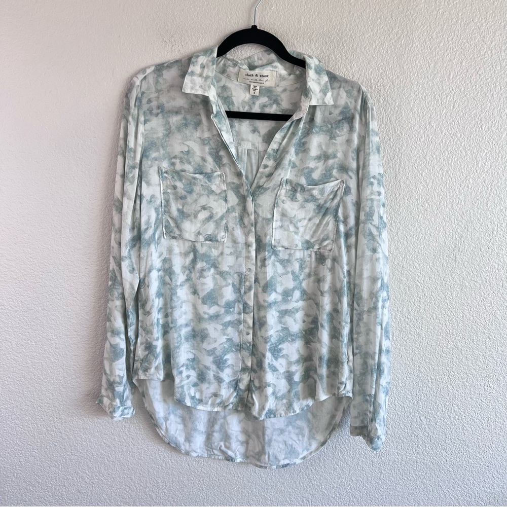 Cloth &‎ Stone Anthropologie Blue Green Marble Print Button Down Blouse Small